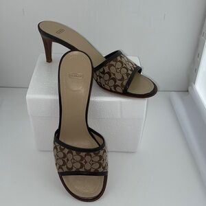 Coach Tan and Brown Patterned Heels